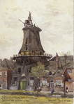 31698 Gezicht op de molen Het Schaap aan het Zwarte Water te Utrecht, met de aangenzende huizen.